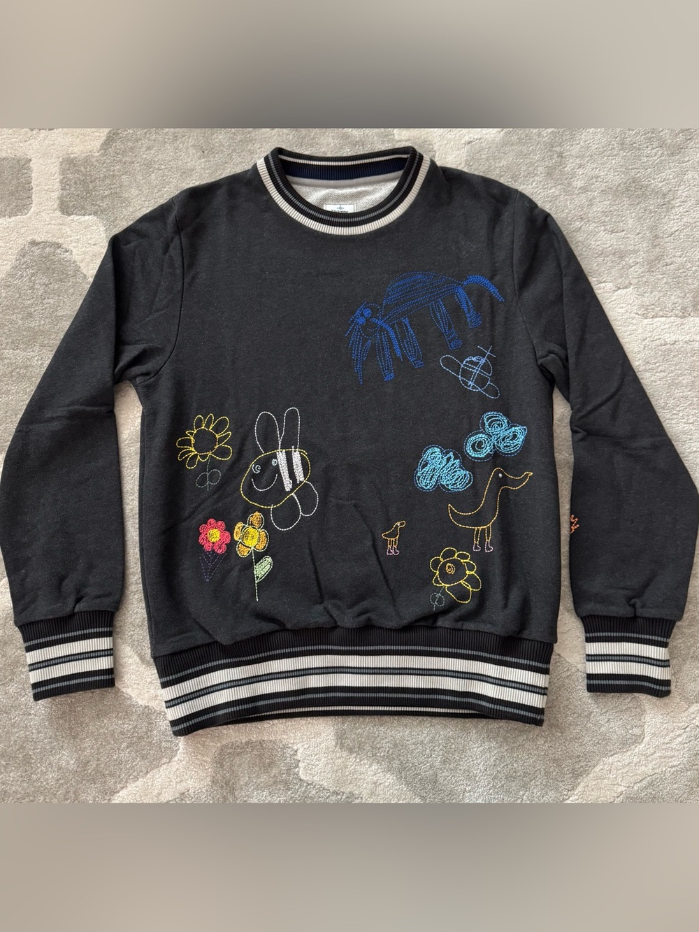 Vivienne Westwood Black Crewneck Sweater with Multicolor Embroidered Motifs